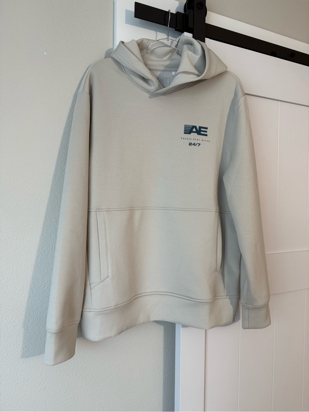 American Eagle Outfitters Men’s Light Cream Hoodie with Small AE Logo